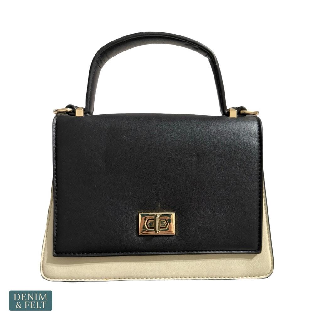 NEW Black Top Handle Mini Bag Gold Lock Structured Crossbody Chic Minimal